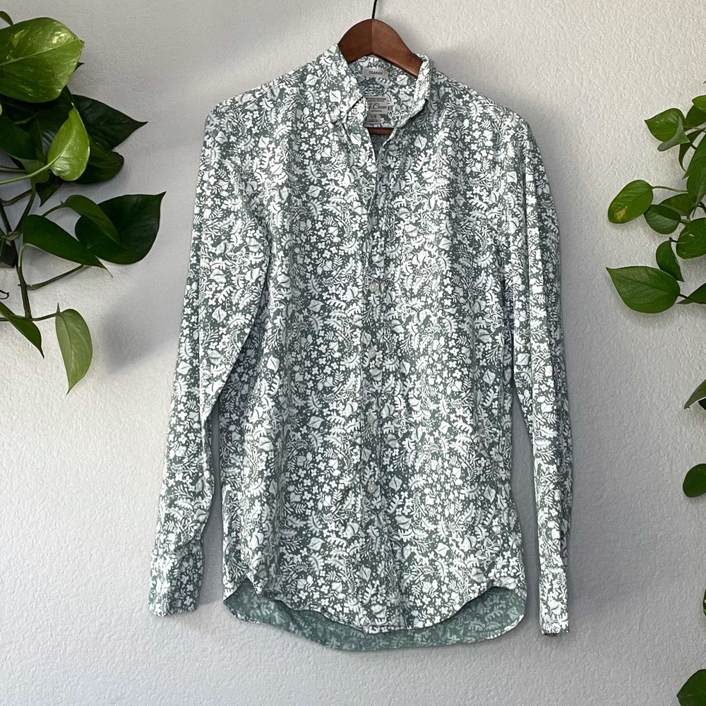 JCrew Green Floral Shirt